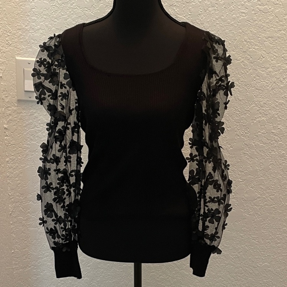 Elegant Black Sheer Sleeve Top